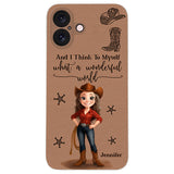 Cowgirl What A Wonderful World - Personalized Cowgirl Leather Phone Case