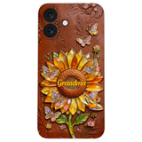 Grandma Sunflower - Personalized Grandma 3D Embossed Leather Phone Case