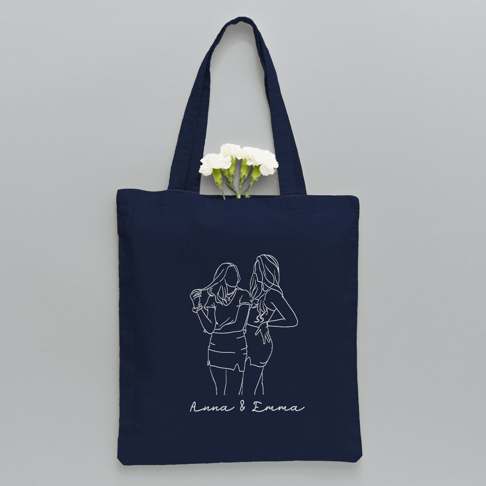 Custom Photo Line Art - Personalized Aunt Embroidered Tote Bag