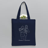 Custom Photo Line Art - Personalized Aunt Embroidered Tote Bag