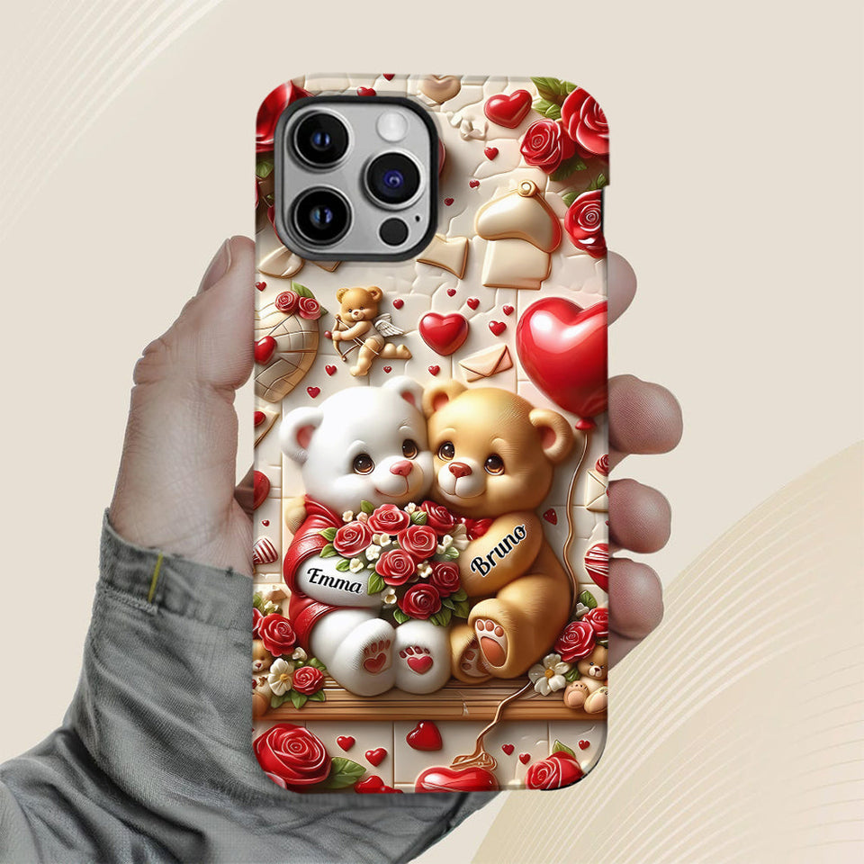 Cute Bear Couple - Personalized Couple Full Print Phone Case