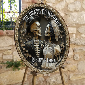 Til Death Do Us Part - Personalized Couple Round Wood Sign