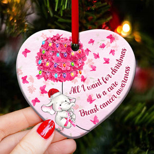 Éléphant « Tout ce que je veux pour Noël, c’est un remède contre le cancer du sein » - Ornement de sensibilisation (Imprimé des deux côtés) 1122