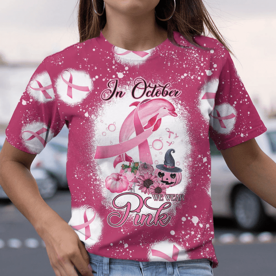 In October We Wear Pink - Breast Cancer Awareness All Over T-shirt and Hoodie 0822