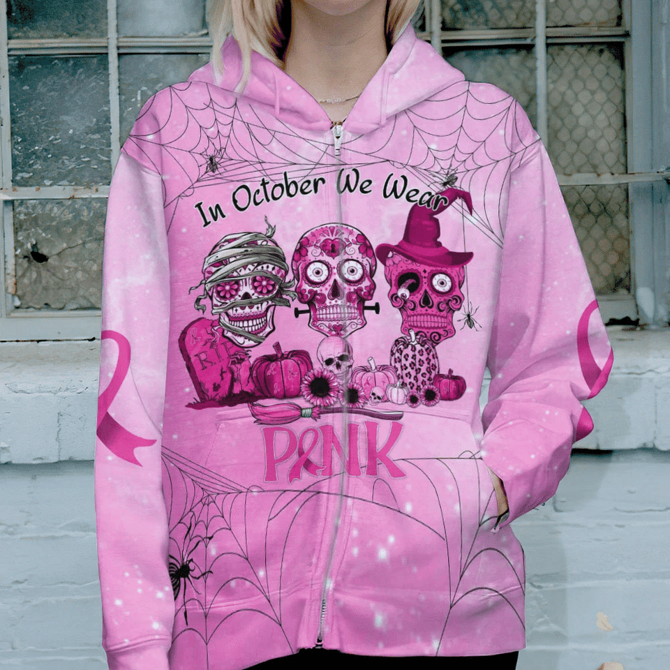 In October We Wear Pink - Breast Cancer Awareness All Over T-shirt and Hoodie 0822