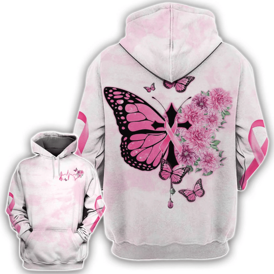 Butterfly Cross Pink Ribbon - Breast Cancer Awareness All Over T-shirt and Hoodie 0822