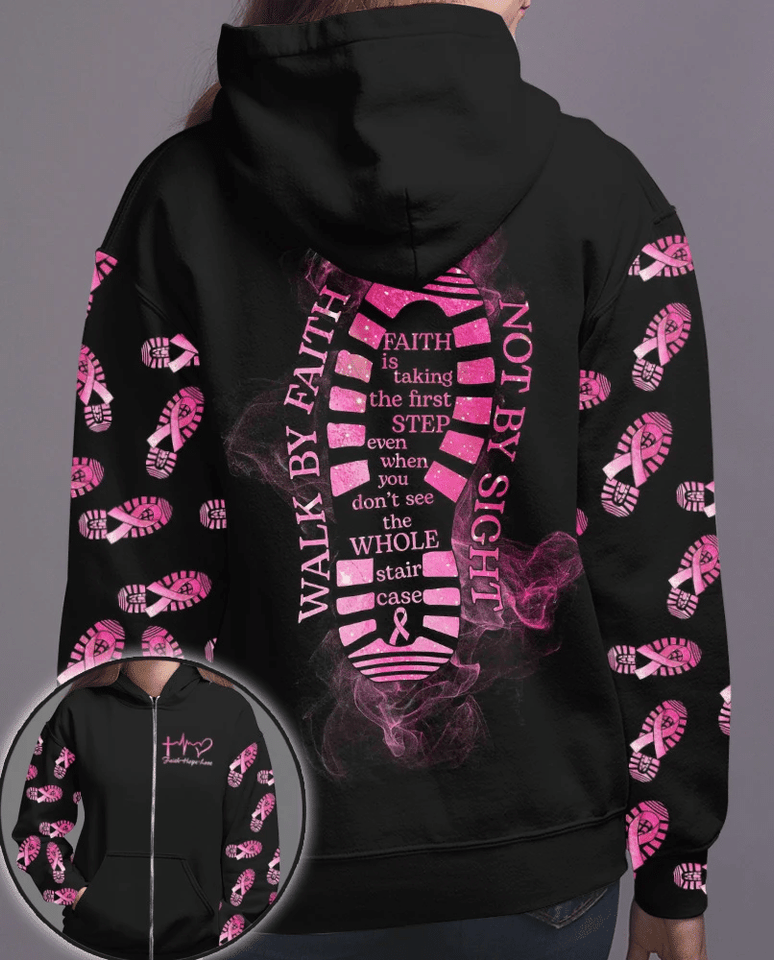 Walk By Faith Not By Sight - Breast Cancer Awareness All Over T-shirt and Hoodie 0822