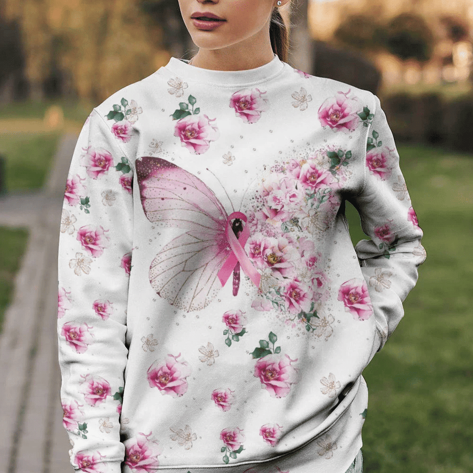 Butterfly Floral Breast Cancer - Breast Cancer Awareness All Over T-shirt and Hoodie 0822