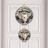 Welcome Cute Cats - Personalized Cat Round Wood Sign