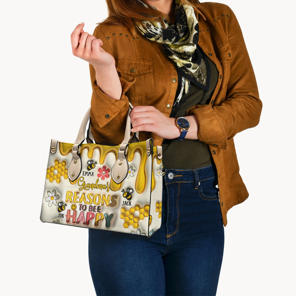 Grandma’s Reasons To Bee Happy - Gift for grandma - Personalized Leather Handbag