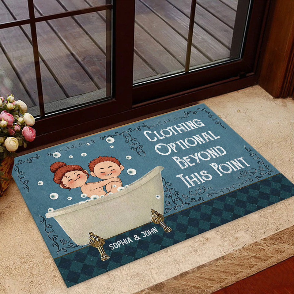 Clothing Optional Beyond This Point - Personalized Couple Doormat