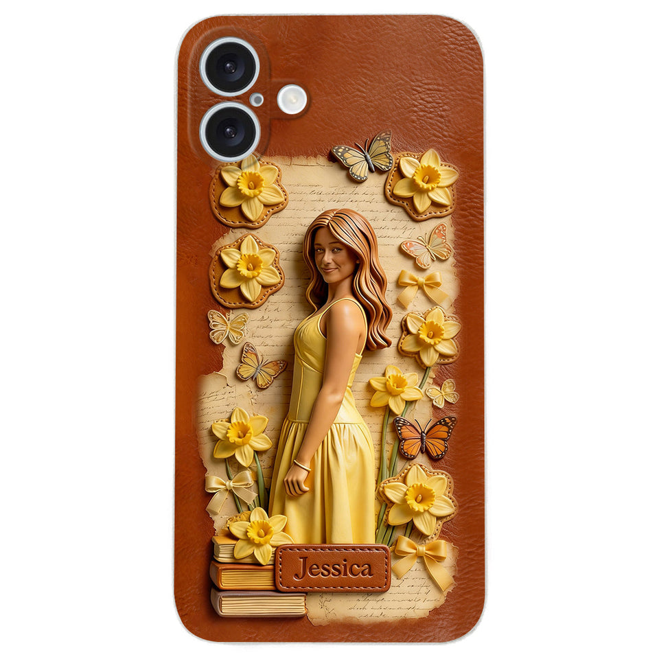 Custom Any Photo Unique Birth Flower - Personalized Self Love Leather Phone Case