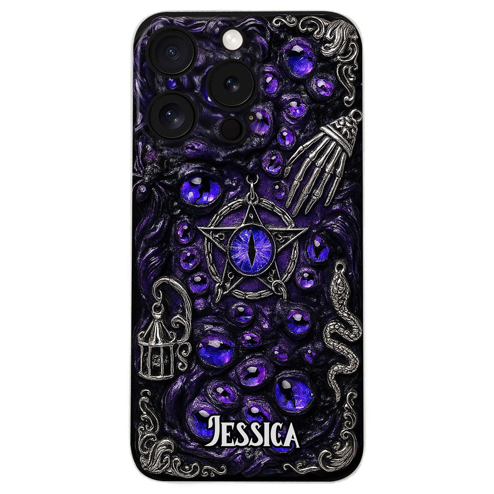 Gothic Pentacle Witchy Vibe - Personalized Witch Leather Phone Case