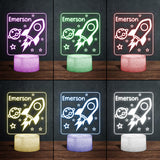 Rocket Night - Personalized Newborn Shaped Plaque Light Base