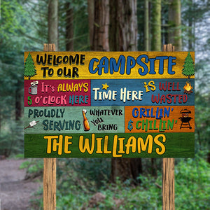 Welcome To Our Campsite - Personalized Camping Rectangle Wood Sign