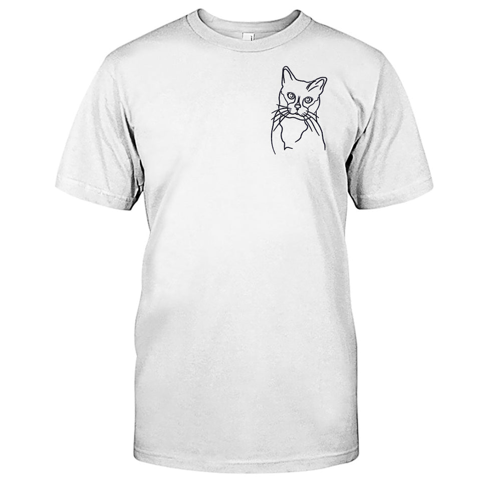 Custom Line Art - Personalized Cat Embroidered T-shirt