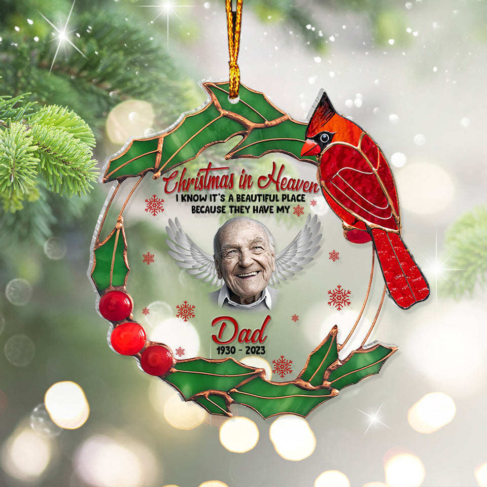 Noël au paradis - Cadeau commémoratif en cas de décès - Ornement transparent personnalisé