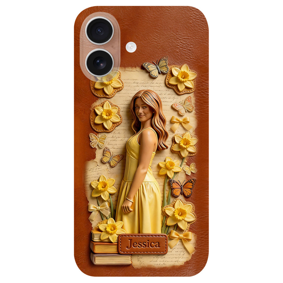 Custom Any Photo Unique Birth Flower - Personalized Self Love Leather Phone Case