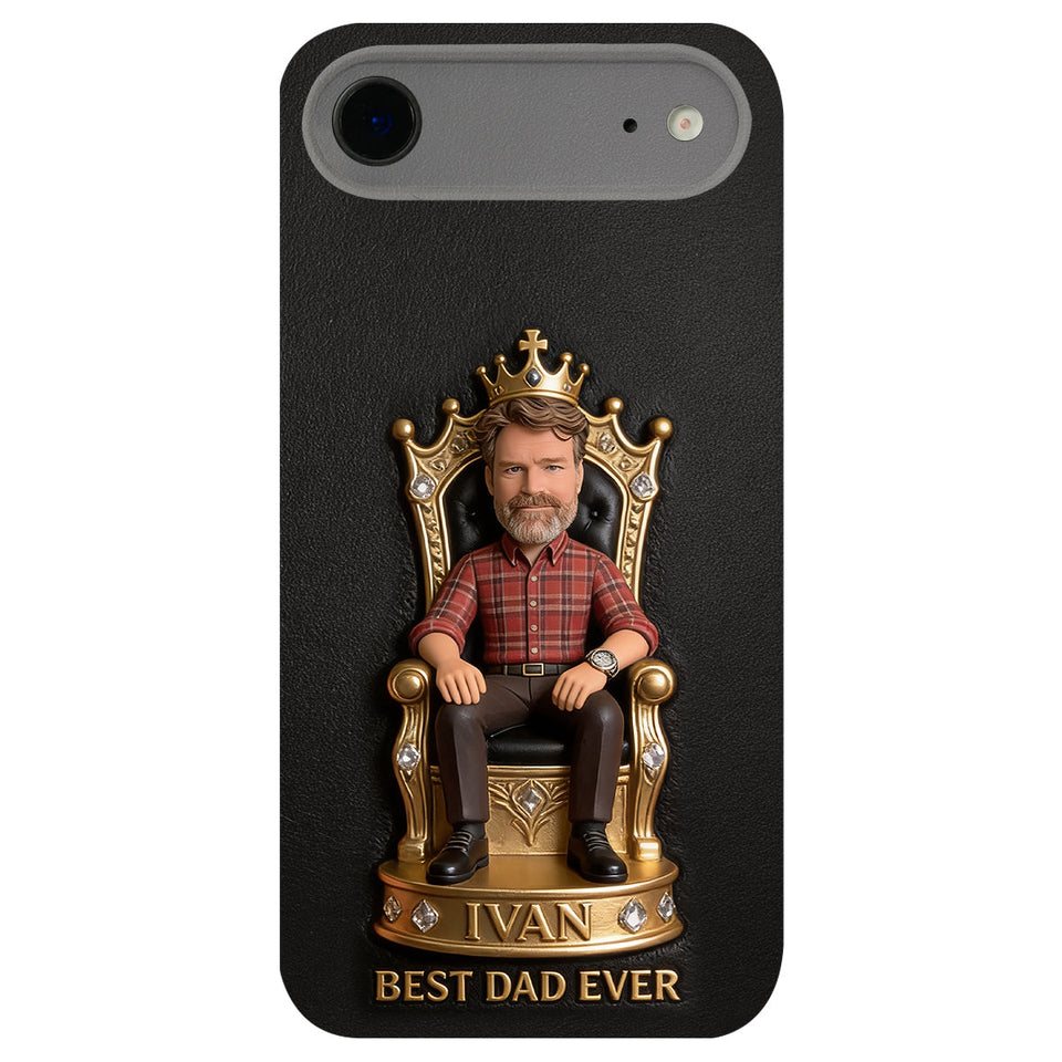 The King Dad - Personalized Father 3D Embossed Leather Phone Case