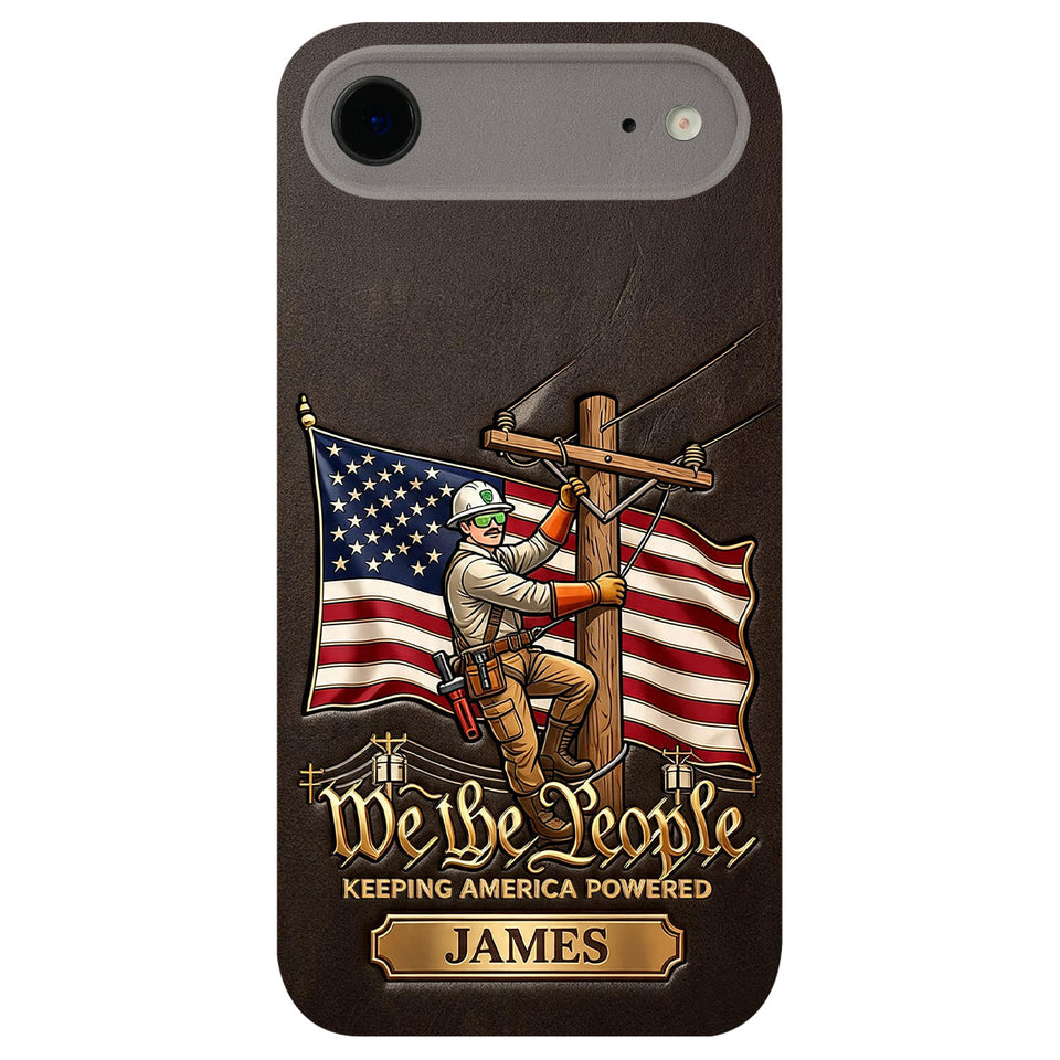 We The People - Personalized Lineman 3D Embossed Leather Phone Case