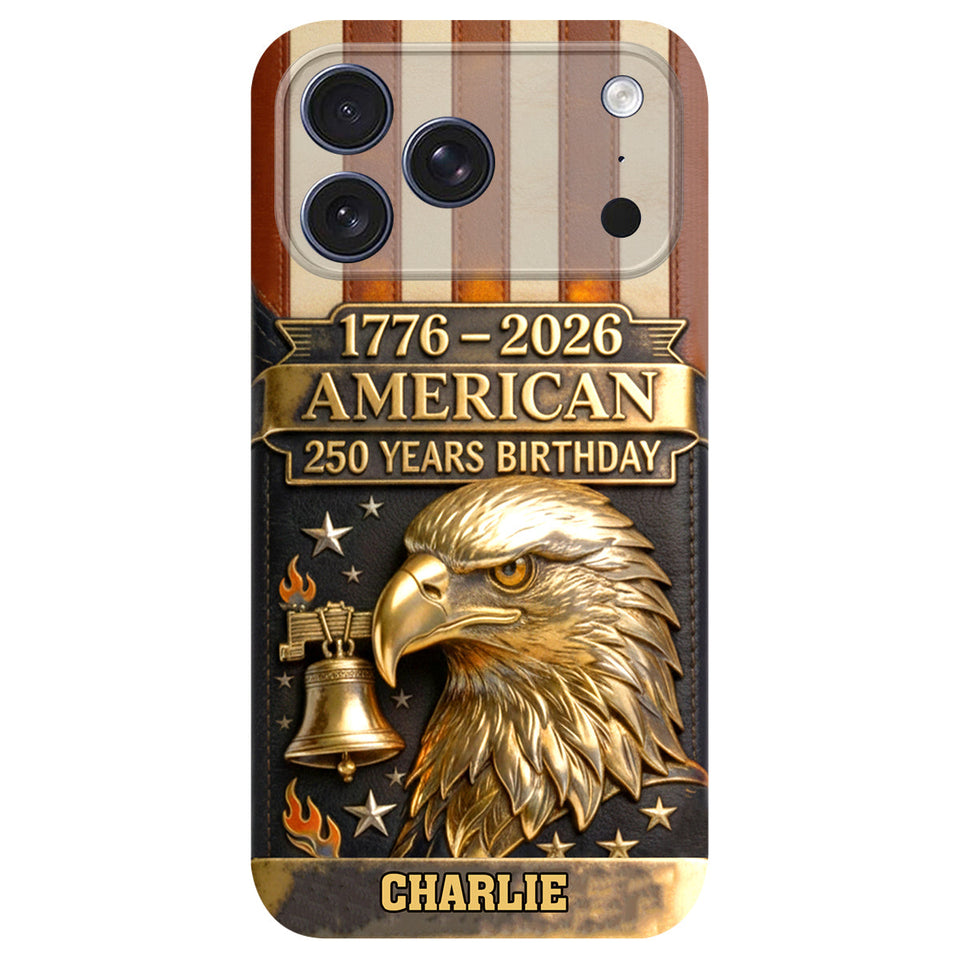 250th Anniversary - Personalized Bald Eagle Leather Phone Case