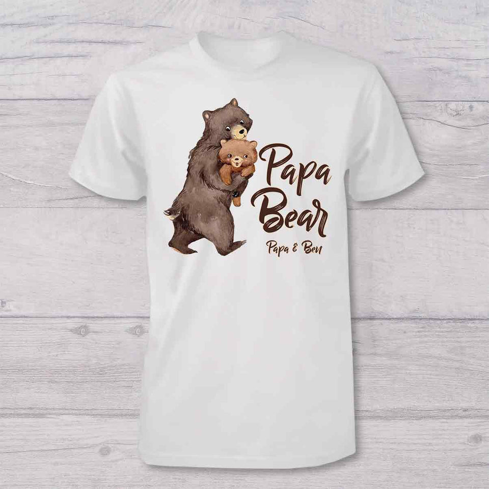 Papa Bear Baby Bear - Personalized Father T-shirt And Baby Onesie