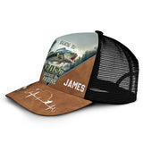 Born To Fish Forced To Work - Personalized Fishing Trucker Hat (Black Mesh)