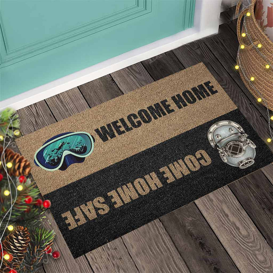 Welcome Home Come Home Safe - Scuba Diving Coir Pattern Print Doormat