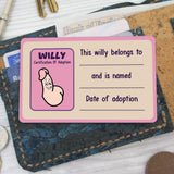 Willy Certification Of Adoption - Personalized Couple Wallet Insert Card