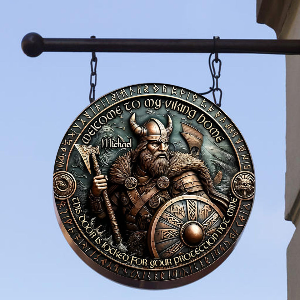 This Door Is Locked For Your Protection Not Mine - Personalized Viking Round Metal Sign