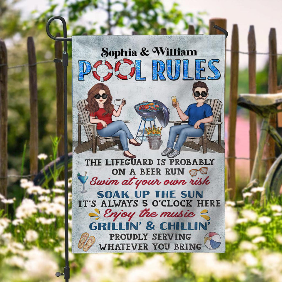 Pool Rules Swim At Your Own Risk - Personalized Backyard Garden Flag