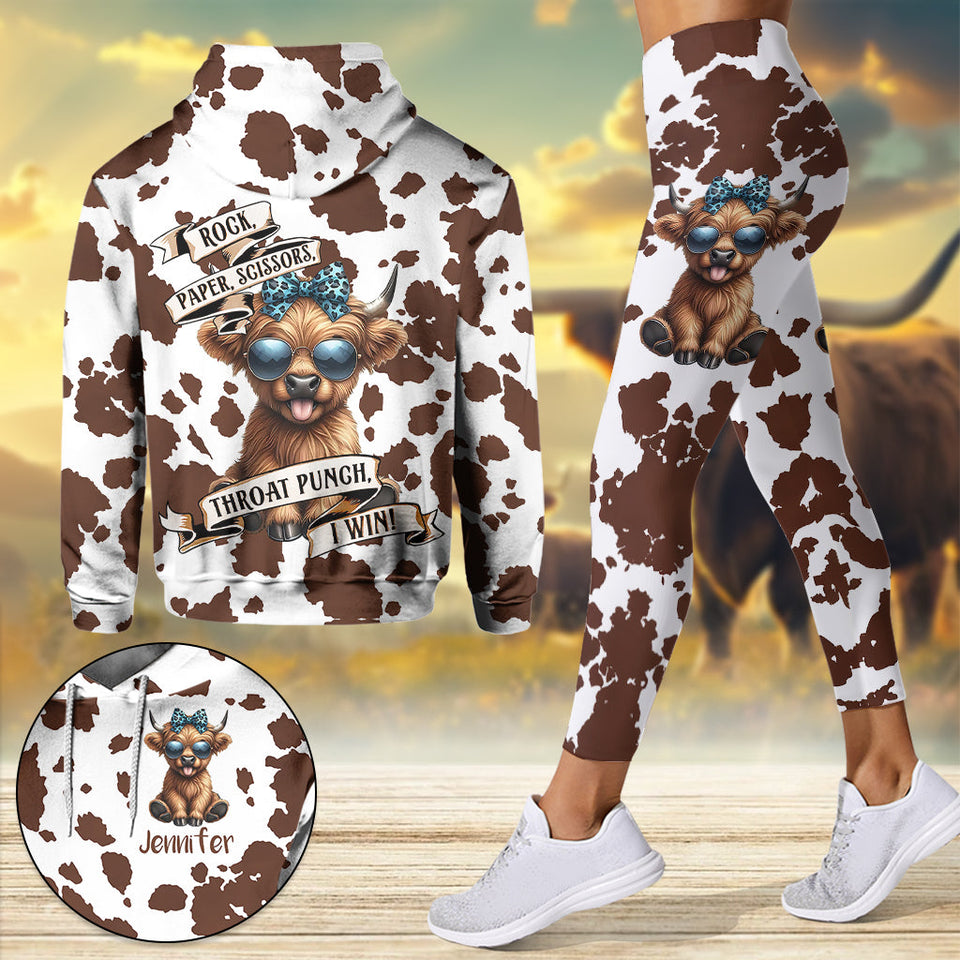 Rock Paper Scissors - Personalized Highland Cow Hoodie and Leggings