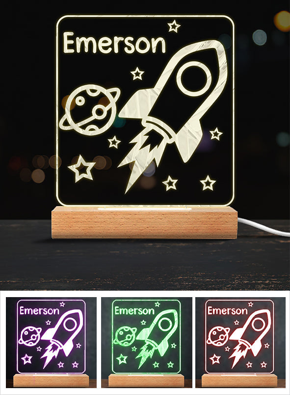 Rocket Night - Personalized Newborn Shaped Plaque Light Base