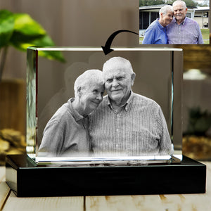 Lampe en cristal 3D cubique gravée au laser avec photo personnalisée - Souvenir personnalisé