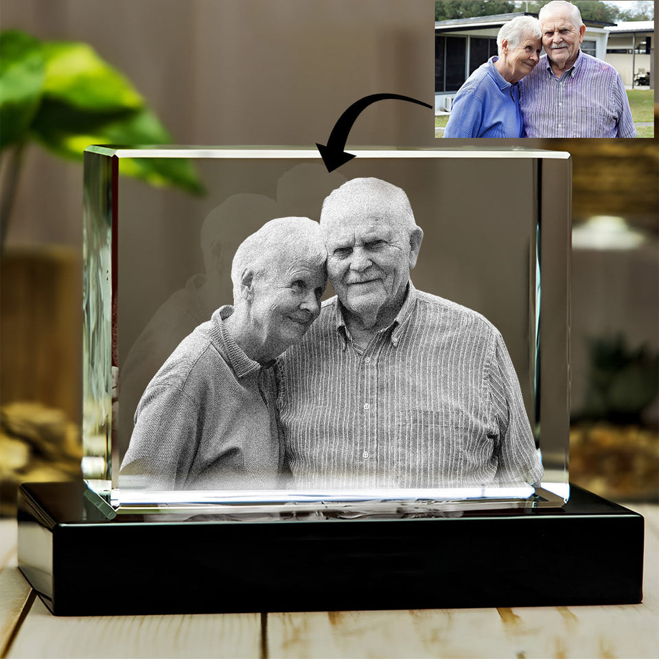 Lampe en cristal 3D cubique gravée au laser avec photo personnalisée - Souvenir personnalisé