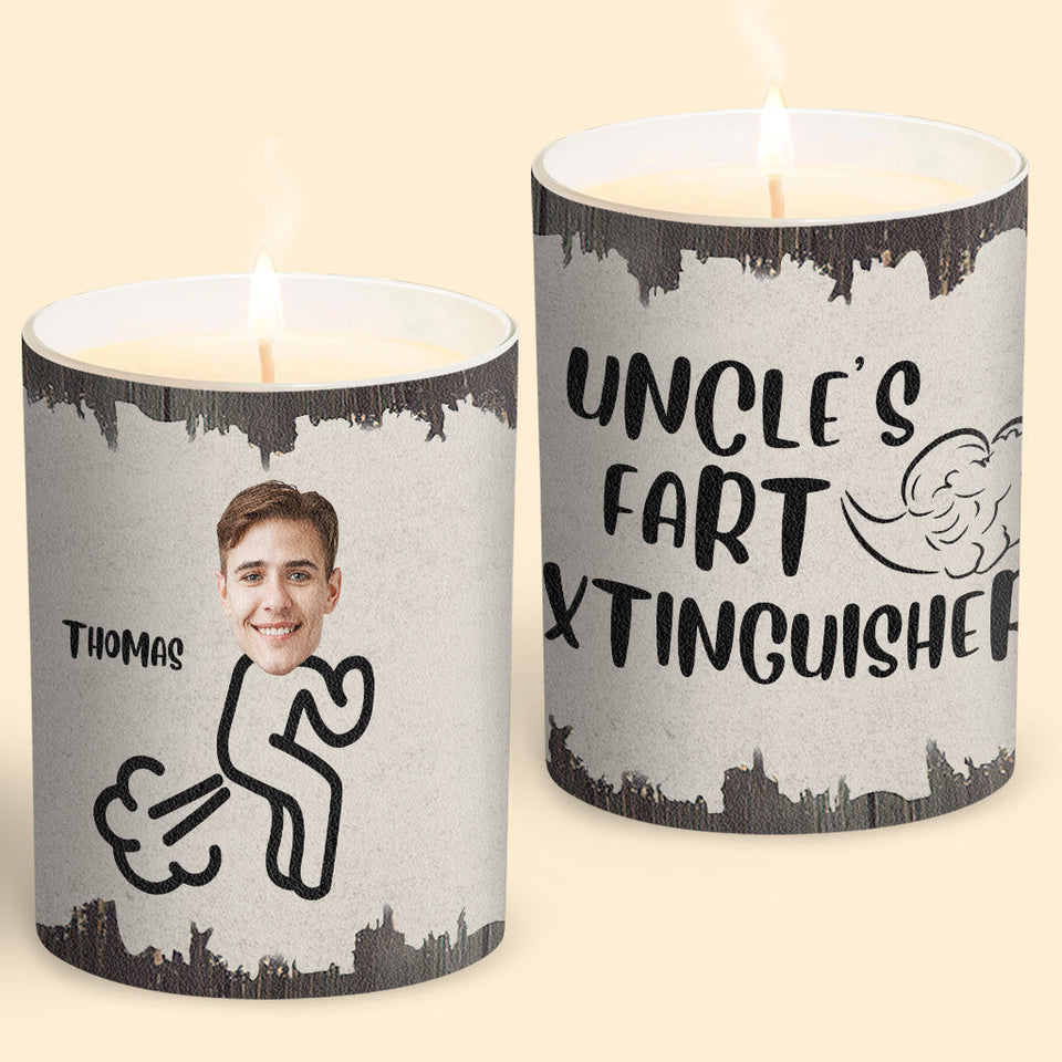Fart Extinguisher - Gift for dad, grandma, grandpa, mom, uncle, aunt, son, daughter, brother, sister, granddaughter, grandson, husband, wife, boyfriend, girlfriend, friend - Personalized Candle With Wooden Lid