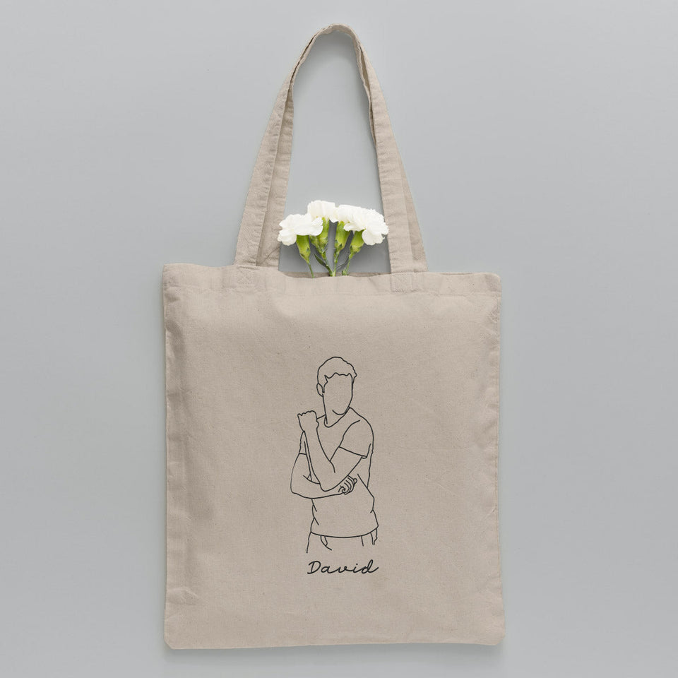 Custom Photo Line Art - Personalized Uncle Embroidered Tote Bag