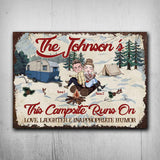 This Campsite Runs On Love Laughter - Couple Personalized Camping Rectangle Metal Sign