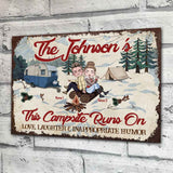 This Campsite Runs On Love Laughter - Couple Personalized Camping Rectangle Metal Sign