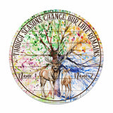 Though Seasons Change - Personalized Couple Hunting Round Wood Sign
