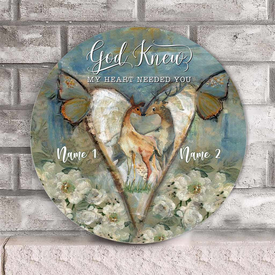 God Knew My Heart - Personalized Couple Hunting Round Wood Sign