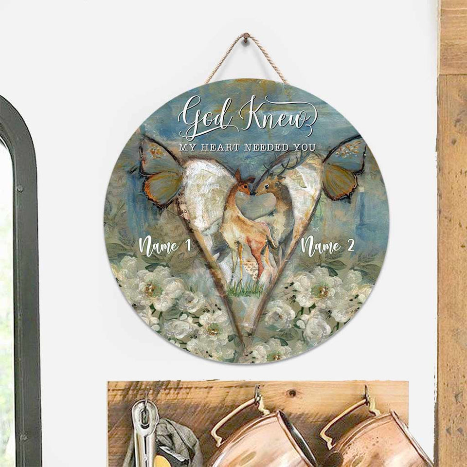 God Knew My Heart - Personalized Couple Hunting Round Wood Sign