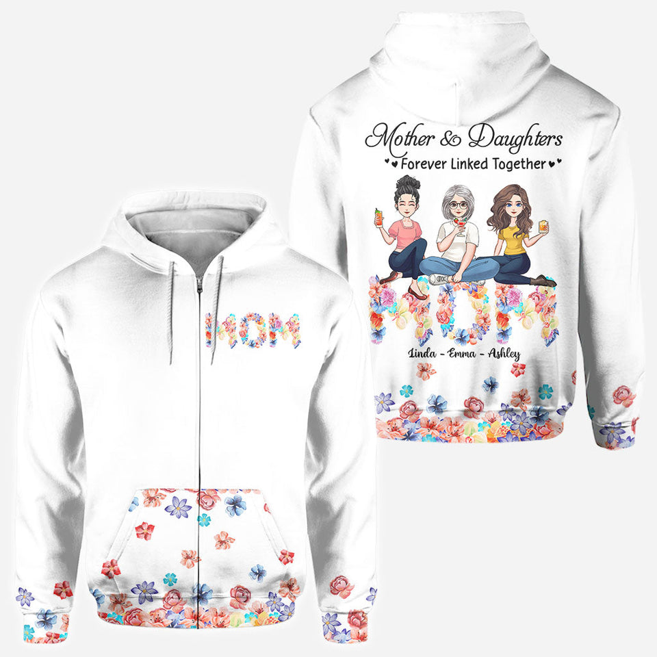Forever Linked Together Floral Mom - Personalized Mother's Day Mother All Over T-shirt and Hoodie