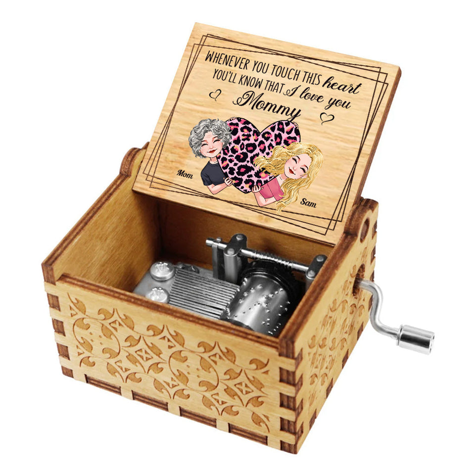 Whenever You Touch This Heart - Gift for mom, grandma, grandpa, daughter, son, granddaughter, grandson, wife, husband, dad, aunt, uncle, sister, brother - Personalized Hand Crank Music Box