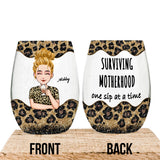 Surviving Motherhood - Personalized Mother's Day Mother All Over Wine Glass