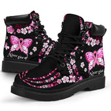 Never Give Up Breast Cancer Awareness All Season Boots 0622