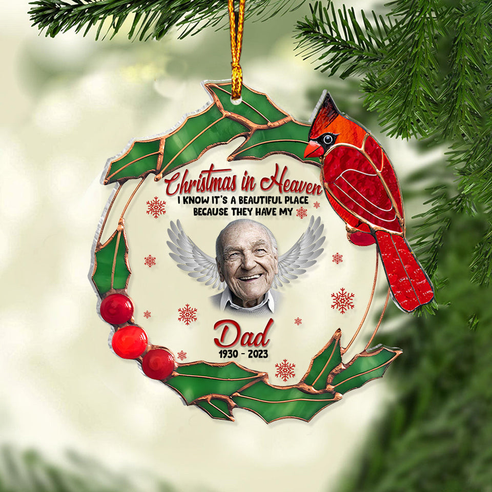 Noël au paradis - Cadeau commémoratif en cas de décès - Ornement transparent personnalisé