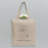 Custom Photo Line Art - Personalized Couple Embroidered Tote Bag