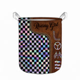 Racing Girl Leather Pattern Print Storage Basket