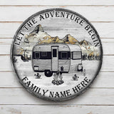 Let The Adventure Begin - Camping Personalized Round Wood Sign